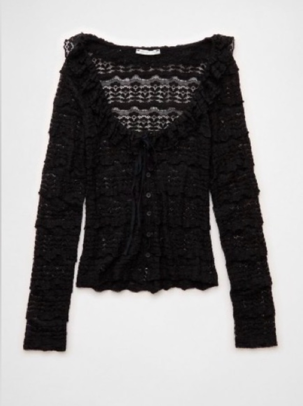 American Eagle Black Lace Knit Button-Front Women's Sweater